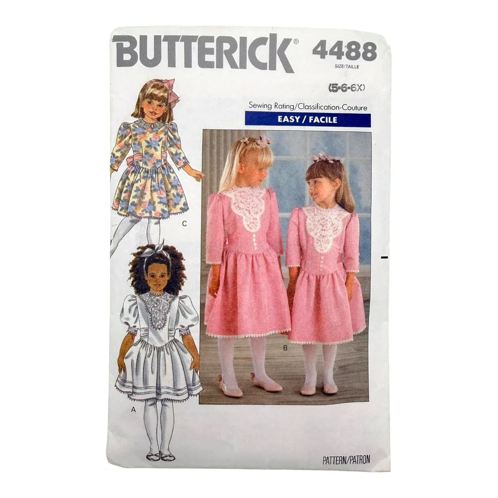Vintage 1989 Butterick Sewing Pattern Childrens Dress Sizes 5-6-6X #4488